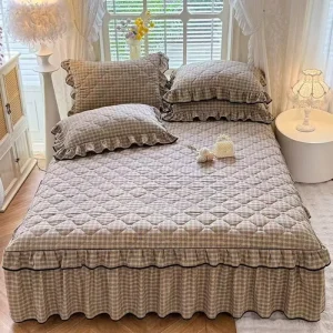 Bedspread3pcs Set Polyester Lace Reactive Printed Geometric Washable Anti-static Breathable Eco-Friendly King Home Bed Skirt