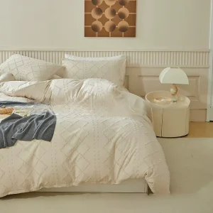 Beige Boho Tufted Jacquard Set Solid Color Quilt Bedding Cover Premium Style Home Decor