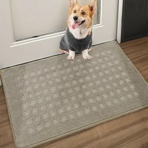 Beige Checkered PU Washable Non Slip Indoor Doormat 50x80cm Entryway Rug for Home Door Hallway