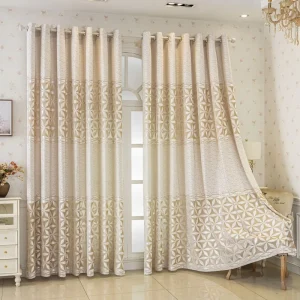 Beige Color Sheer Woven Jacquard Geometric Design Curtain Fabric for Living Room Bedroom Window