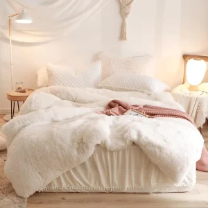 Beige Comforter Cover Queen Set Soft Faux Fur Shaggy Beige Bedding Queen Set 3 Pieces