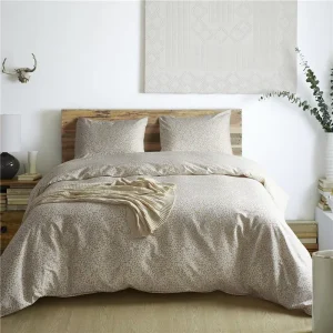 Beige Floral Printed 3Pcs Duvet Cover Set Soft Cotton Bedding Set Delicate Flower Pattern Breathable for Home Hotel