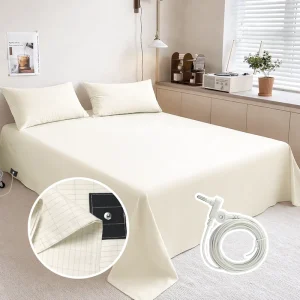 Beige Grounding Flat Sheet 95% Cotton + 5% Silver Fiber Twin Full Queen King Earthing Bedding for Natural Sleep Comfort