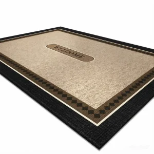 Beige Rectangular Welcome Door Mat Elegant Diamond Border Design Entryway Carpet for Indoor Use