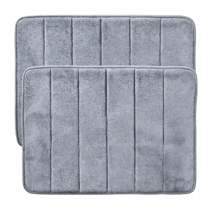 Benyi Carpet Bathmat Water Absorption Non Slip Stripe Microfiber Face Memory Foam Backing Bathroom Bath Mat for Home
