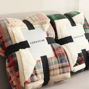 Bespoke Designer Christmas Tartan Flannel Blanket Plaid Grid Flannel Berber Sherpa Fleece Custom Throw Blanket for Winter
