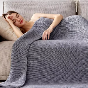 Best Sell Jumbo Knit Blankets Nature Breathable Throw Hand Chunky Weighted Knitted Blanket