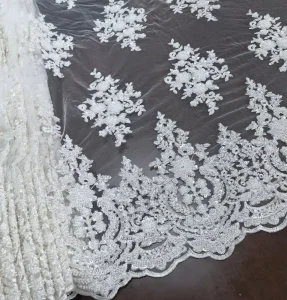 Best Selling Woven Embroidered Beaded Lace Fabric Machine Beaded Sequins Tulle Bridal Dresses Wedding Shoes Accessories Girls