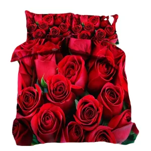 Big Red Rose Printed Duvet Cover Set 3D Floral and Plant Pattern Polyester Bedding for Home Use 3pcs Set