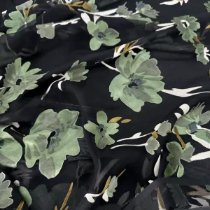 Black Background Sensen Green Freehand Burnt Flower Knitted Heavyweight Abrasion Resistant Flannel Fabric Women’s Classic Modern