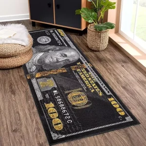 Black Color Dollar Rugs 100 Dollar Bill Area Rug Anti Slip Door Mat Runner for Living Room Bedroom Indoor Outdoor Rug