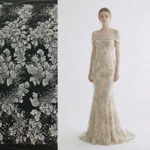 Black Dream Eco Friendly 100% Polyester Tricot Lace Fabric Embroidered Bridal Wedding Accessories Knitted Technique