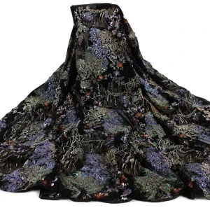 Black Floral Sequined Beaded Embroidery Tulle Fabric Multicolor Embroidered Mesh Lace Fabric for Couture Evening Gowns