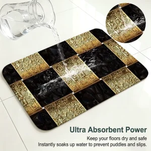 Black Gold Geometric Bath Mat Ultra Absorbent Non Slip Rug Modern Luxury Hotel Eco Friendly Bathroom Floor Decor Quick Dry Water