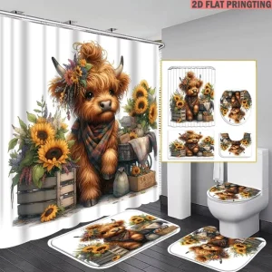 Black Gold Polyester Bath Set Classic Ripple Shower Curtain Non Slip Mat 12 Hooks YL01 Model 3D Digital Printing Modern