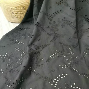Black Lace 100% Cotton Eyelet Fabric Embroidered Cloth Cotton Embroidery Fabric for Dress
