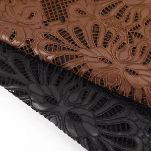 Black Leather Laser Bridal Lace Embroidery Brown Lace Fabrics for Women’s Dress
