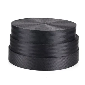 Black Polyester Heavy Duty Seat Belt Webbing Straps Striped Twill Custom Width High Tenacity