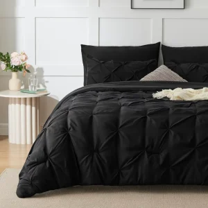 Black Queen Microfiber Comforter Set 7 Pieces Black Queen Duvet Pintuck Comforter Set Pinch Pleat Bedding Set