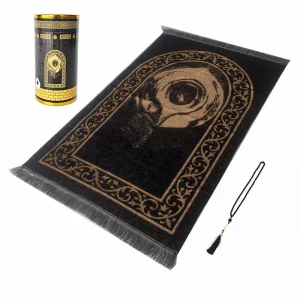 Black Sajadah Soft Islamic Muslim Prayer Rug Travel Camping Home Use Box Set Polyester Washable Gift