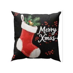 Black Series Christmas Stocking Pattern Square Customizable Zipper Cushion Pillow for Home & Hotel Use