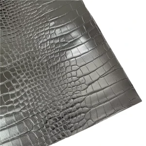Black Shiny Crocodile PU Leather Fabric with Stretch for Shoes Bags Belts Wallets Decorative Outdoor Use