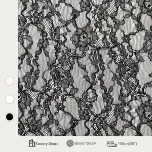 Black Stripe Floral Stretch Lace Fabric 90% Nylon 10% Spandex High Elasticity Tulle Lace for Dresses and Lingerie
