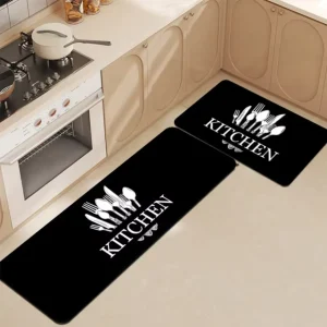 Black Tableware Kitchen Floor Mat Living Room Bedroom Entrance Common Soft Kitchen Carpet Household Runner Rug for Hallway