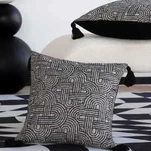 Black Tassel Square Throw Pillow Modern Minimalist Geometric Pattern Guesthouse Decor Living Room Sofa Cushion Bedside Bolster