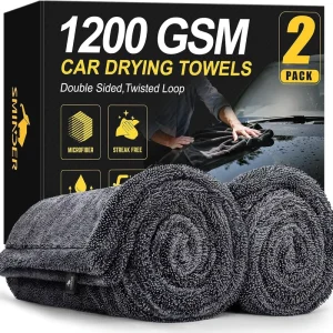 Black Twist Loop Microfiber Drying Towel Edged Double Sided Super Absorbent Large Car Wash Towel