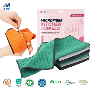 Black Waffle Weave Microfiber Cloth Quick Dry Kitchen and Car Cleaning Towels Knitted Microfibre Cloths