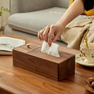 Black Walnut Wood UV Printed Multi-purpose Floss Cotton Stick Storage Box Rectangular Integrated Tissue Box Living Box