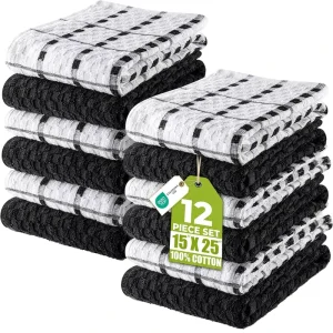 Black White Checkered Waffle Weave Cotton Kitchen Towels Absorbent Dish Towels for Cooking Baking Home Cleaning Custom Logo