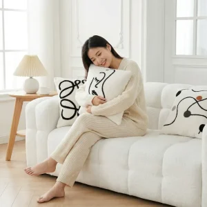 Black White Minimalist Home Decor Simple Wabi sabi Cream Living Room Homestay Customizable Embroidered Plush Throw Pillows