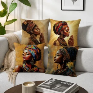 Black Woman Art Throw Pillow Cover Soft Polyester African Tribal Portrait Cushion Case Decorative Shell for Bed