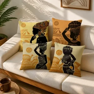 Black Woman Canvas Art Throw Pillow Cover Soft Polyester African Headwrap Cushion Case Accent Pillow Shell for Couch