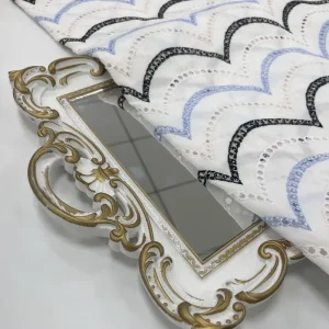 Black and White Blue Beige and White Wavy Stripes Custom Embroidery Fabric for Dress