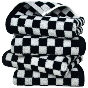Black and White Checkerboard Hand Towel 100% Cotton Thickened Grid Pattern Highly Absorbent Soft Terry Cloth