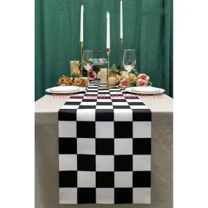 Black and White Checkered Table Runner for Special Banquets Party Wedding Reception Bridal Showers Decor