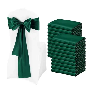 Blackish Green Deep Green Satin Chair Sashes Tie Bows for Wedding Events Decor Chair Bow Sash Party Decoration Supplies