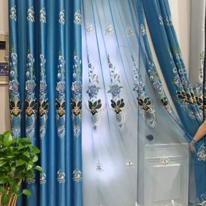 Blackout Embroidered Floral Curtain Custom Embroidery Window Luxury Blackout Brocade Fabric Curtain