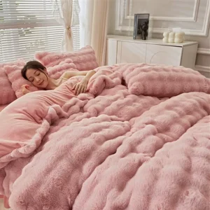 Blanket Bed A class Winter Rabbit Plush Four Piece Thickened Coral Velvet Milk Velvet Duvet Cover Bed Sheet Rabbit Velvet