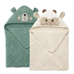 Blissful Diary Muslin Baby Hooded Towel 2 Pack Soft Absorbent Bath Towel Infant Toddler Unisex Gift Newborn Essentials Bathroom