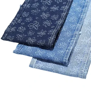 Blue 80% Cotton Flower Jacquard Tricot Knitted Denim Fabric Home Textile Girls 10.5 Oz Heavyweight High Quality