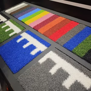 Blue Black Running Sprinttrack Lanes Gym Turf Fitness Flooring Custom Color Size PE Material Sled Track Turf Grass