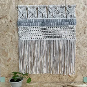 Blue Bohemian Hand-Woven Macrame Tapestry Wall Hanging Decor for Living Room Bedroom Dorm Home