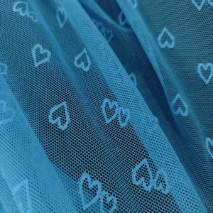 Blue Custom Color Heart Jacquard Lightweight Transparent Elastic Mesh Tulle for Wedding Dress Inner Lining