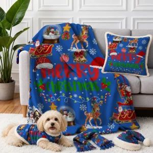 Blue Cute Christmas Raschel Blanket 100% Polyester Four Seasons Throw for Adults Women Boys Kids Holiday Fleece Sofa Cover