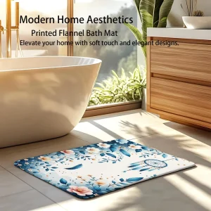 Blue Floral Dreamcatcher Bath Mat Printed Flannel Non Slip Rug Home Hotel Aesthetic Floor Decor Luxury Eco Friendly Soft Touch
