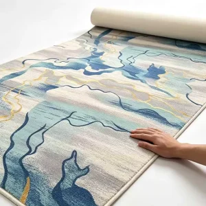 Blue Gold Abstract Mountain Stream Nylon Carpet Custom Printed Commercial Carpet for Hotel Lobby Resort Projects Tapis Tapete